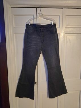 L&B Stretch Black Flare Bell Bottom Jeans Size 20 NWT Raw Hem Boho Western